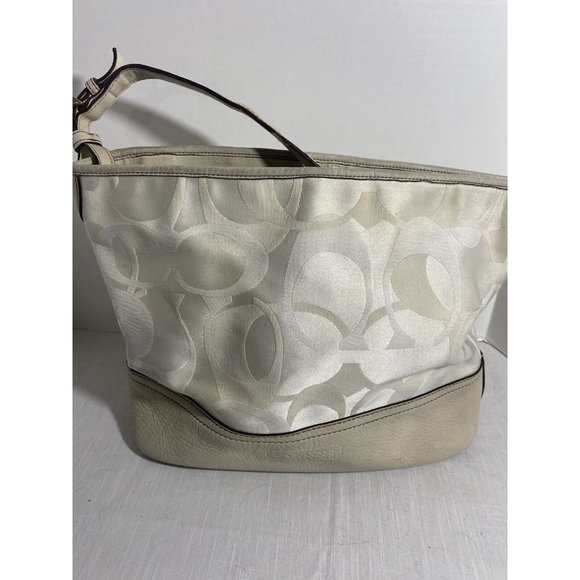 COACH Womens Signature Logo All Over Print Handbag Cream Off White Please Read - Picture 1 of 8